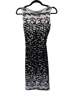 Cache Dress‎ Size 2 Black White Colorblock Sheath Zip Back